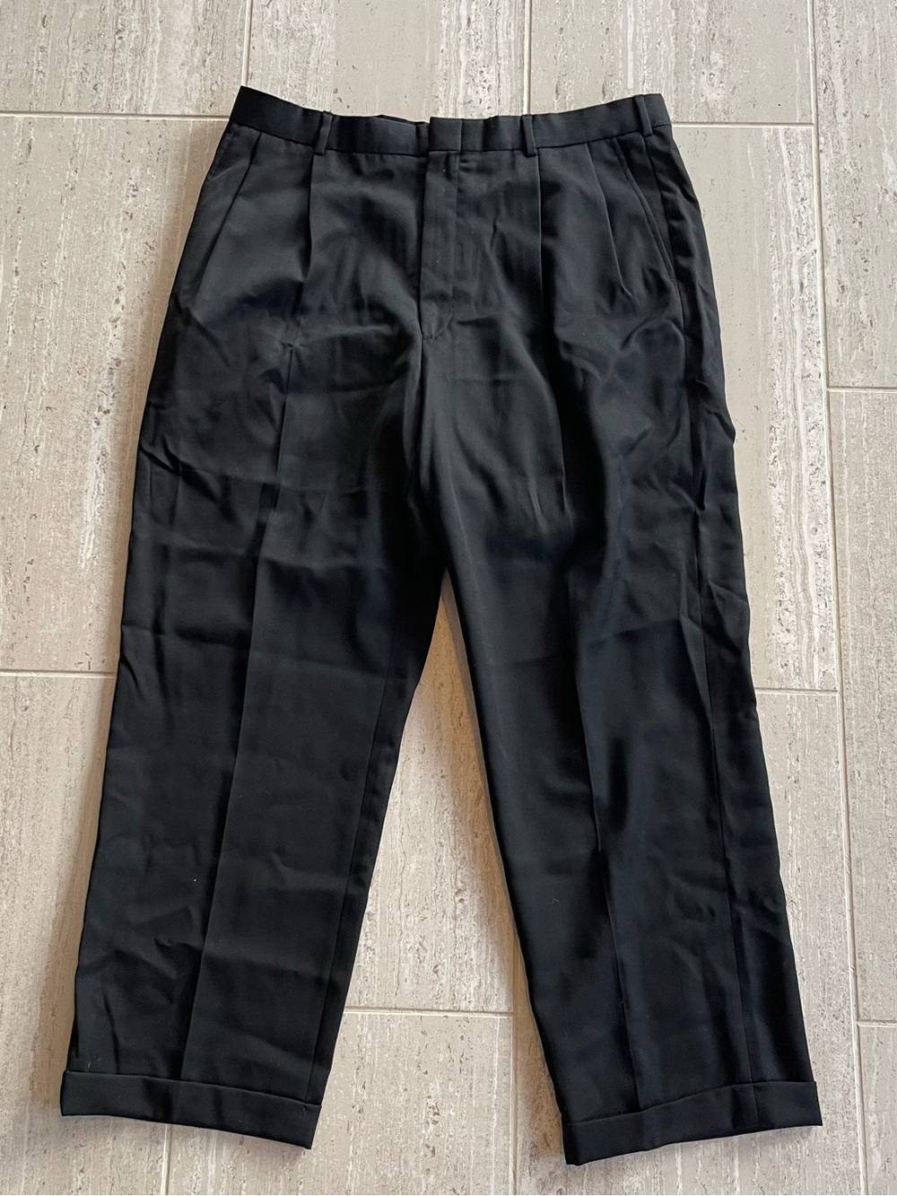 Lands' End Men's 38 Long Black Wool Dress Pants Pleated USA Made